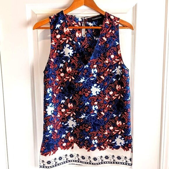 Thakoon Red White Blue Silk Sleeveless V-Neck Top - Picture 1 of 5